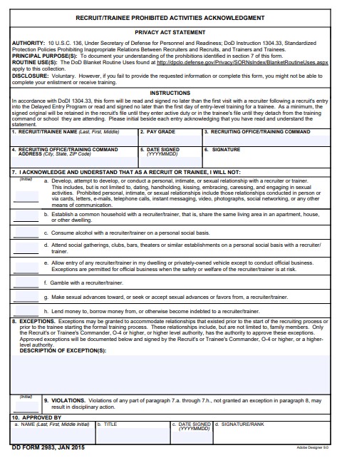 DD Form 2983 form preview