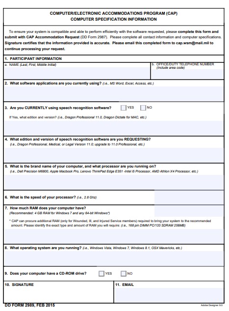 DD Form 2989 form preview