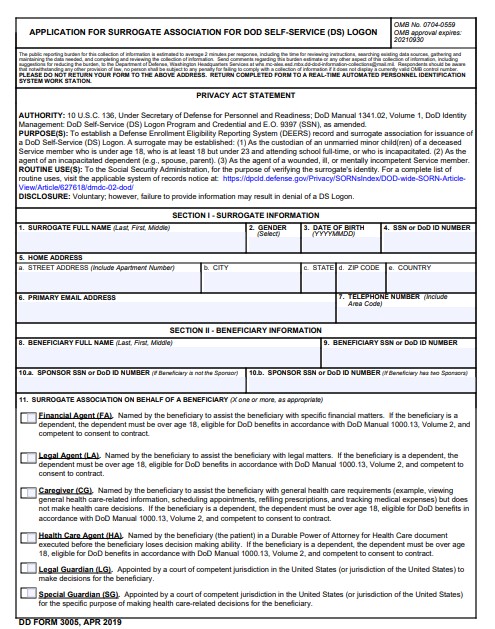 DD Form 3005 form preview