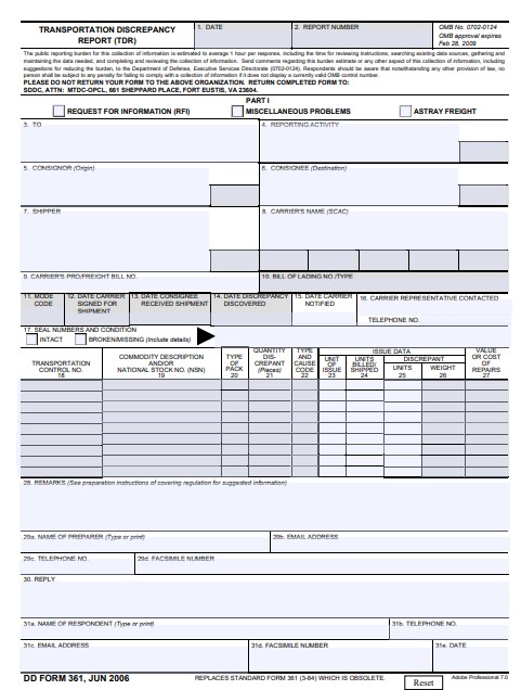 DD Form 361 form preview