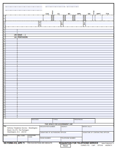 DD Form 410 form preview