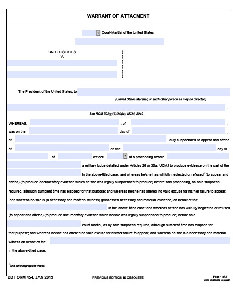 DD Form 454 form preview
