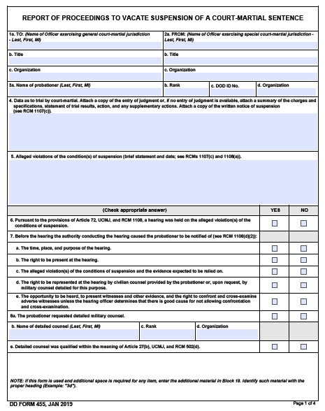 DD Form 455 form preview