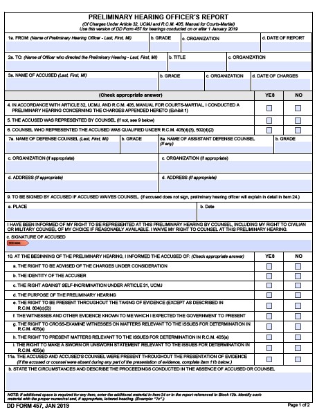 DD Form 457 form preview