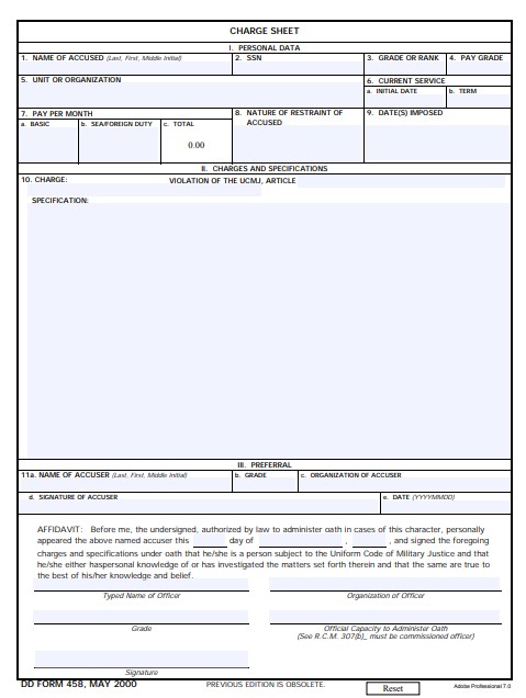 DD Form 458 form preview
