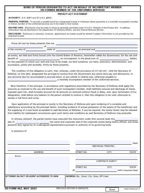 DD Form 462 form preview