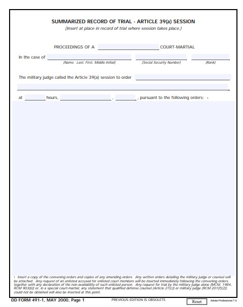 DD Form 491-1 form preview