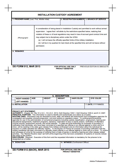 DD Form 512 form preview
