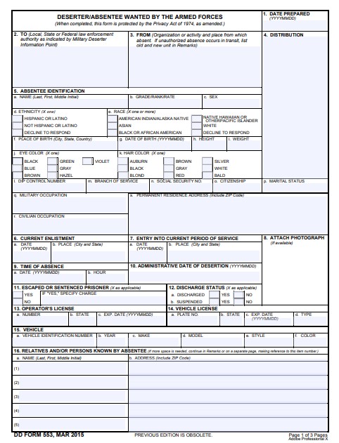 DD Form 553 form preview