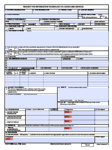 DD Form 562 form preview