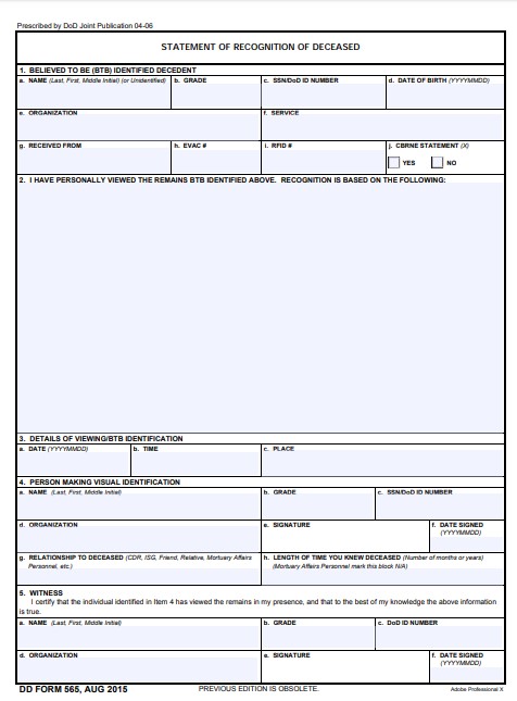 DD Form 565 form preview