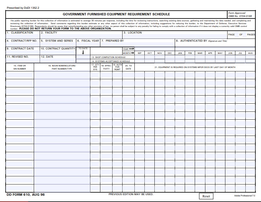 DD Form 610 form preview