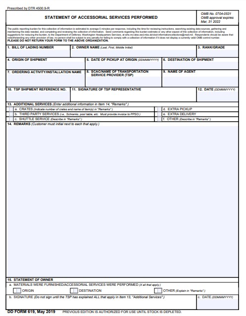 DD Form 619 form preview
