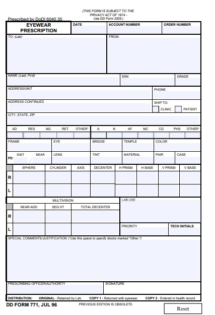 DD Form 771 form preview