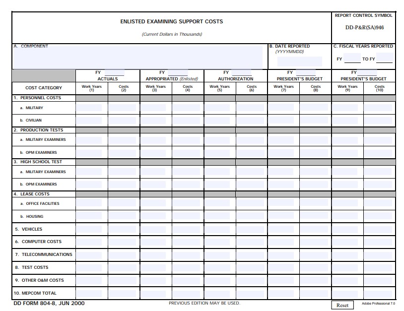 DD Form 804-8 form preview