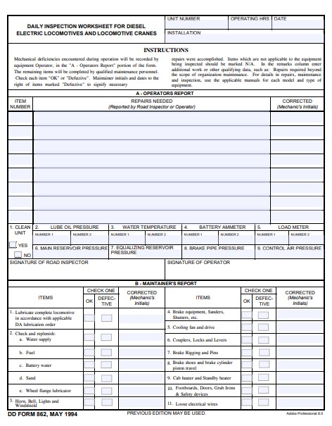 DD Form 862 form preview