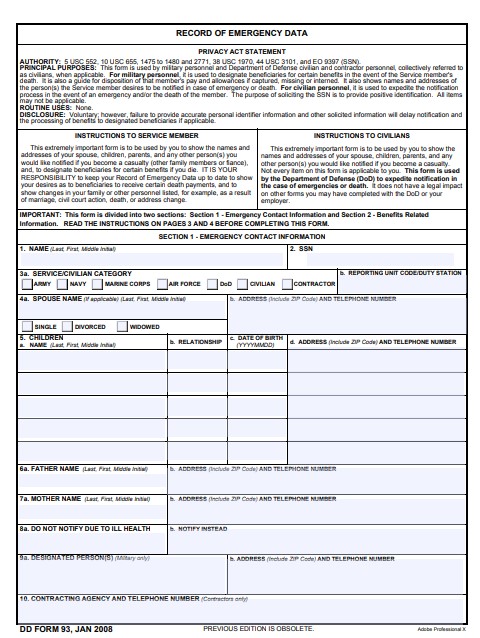 DD Form 93 form preview